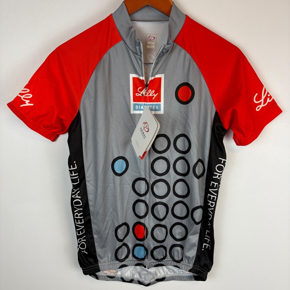 Primal Lilly Diabetes Cycling Jersey Short Sleeve Men's Small Gray Red‎ Circles